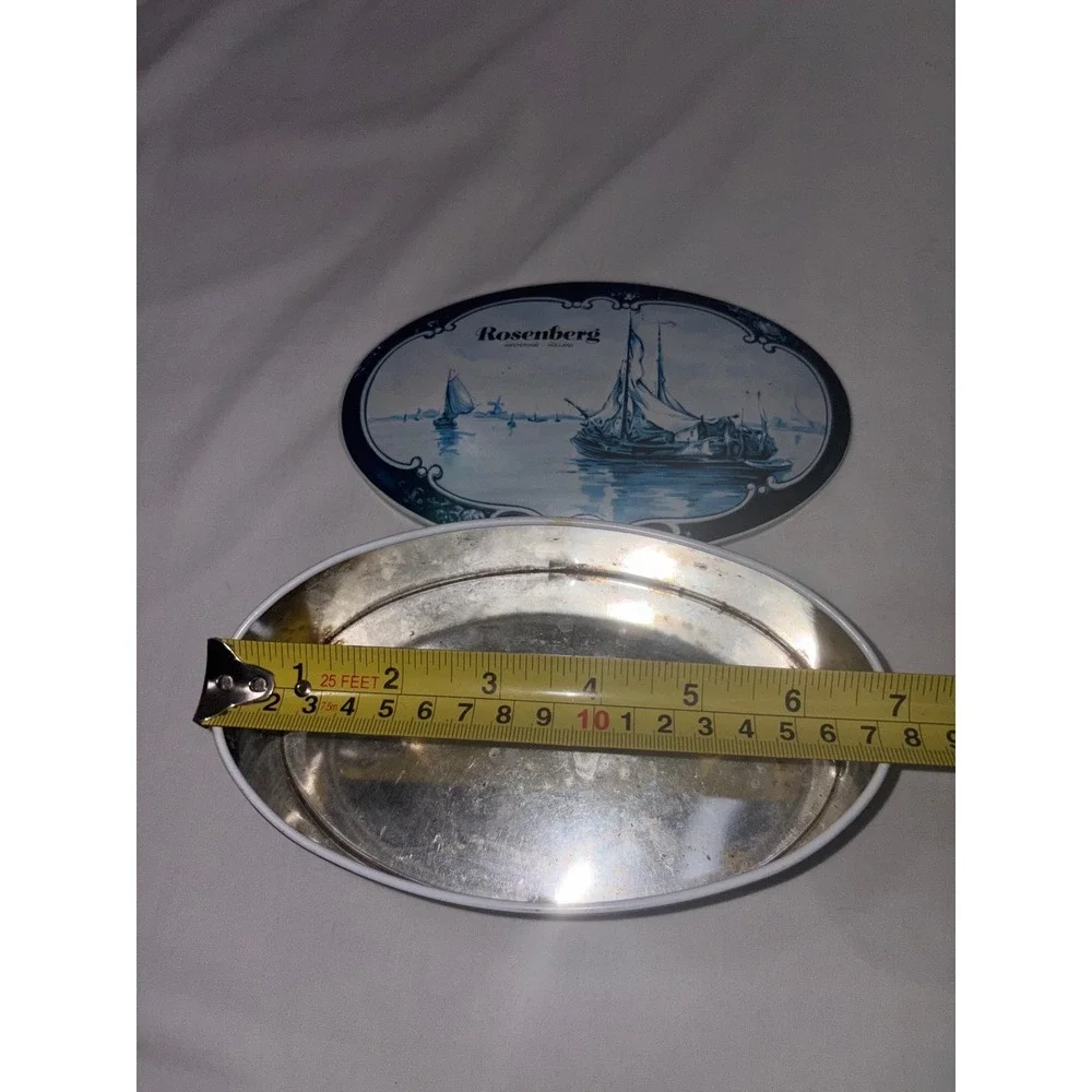 Rosenberg Amsterdam Holland Delft Blue Style Oval Metal Tin Nautical Decor‎ Vntg